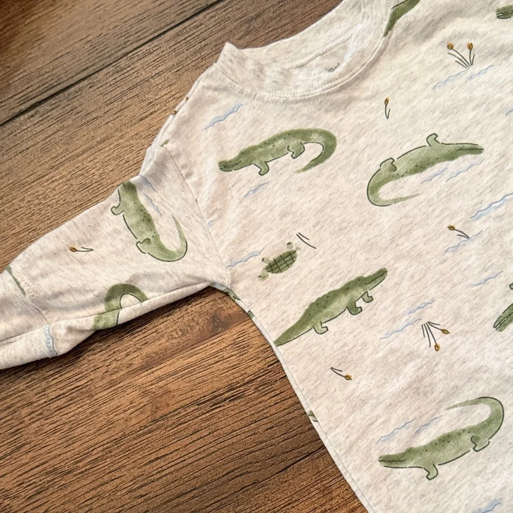 Carter's Cream Alligator Print 3M Turtle One Piece with bottom snaps